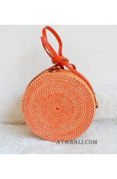 coloring rattan circle sling leather bags orange color